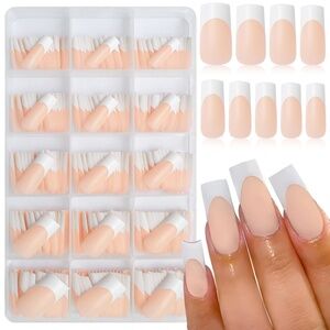 240 Pieces White French Nails Long Square Matte Nails